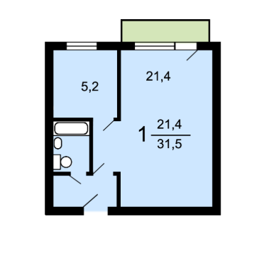 1-комнатная 31.5 м2 в ЖК undefined корпус null этаж 5