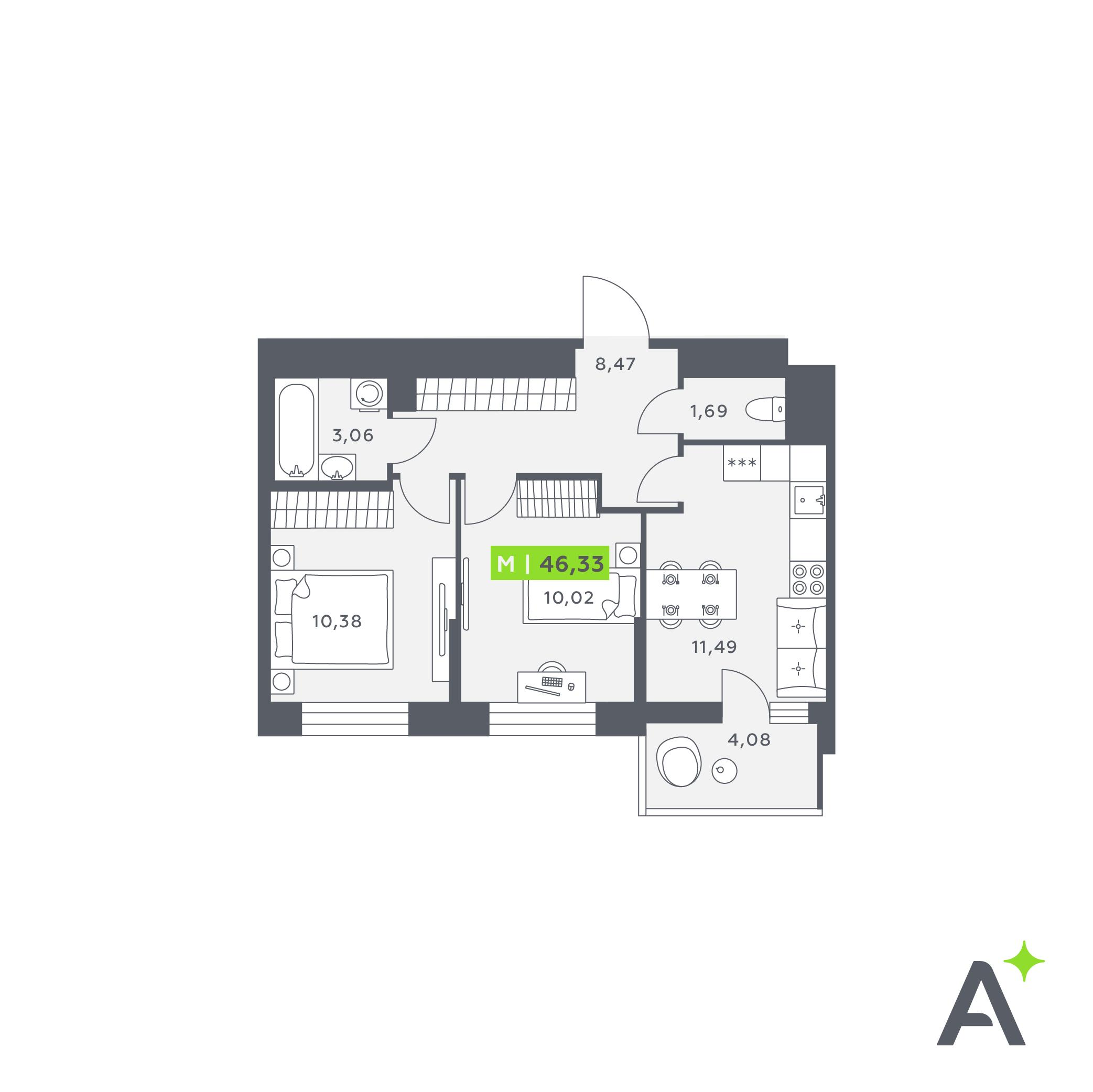 Студия 47 м2 в ЖК Аквилон Верба корпус null этаж 2