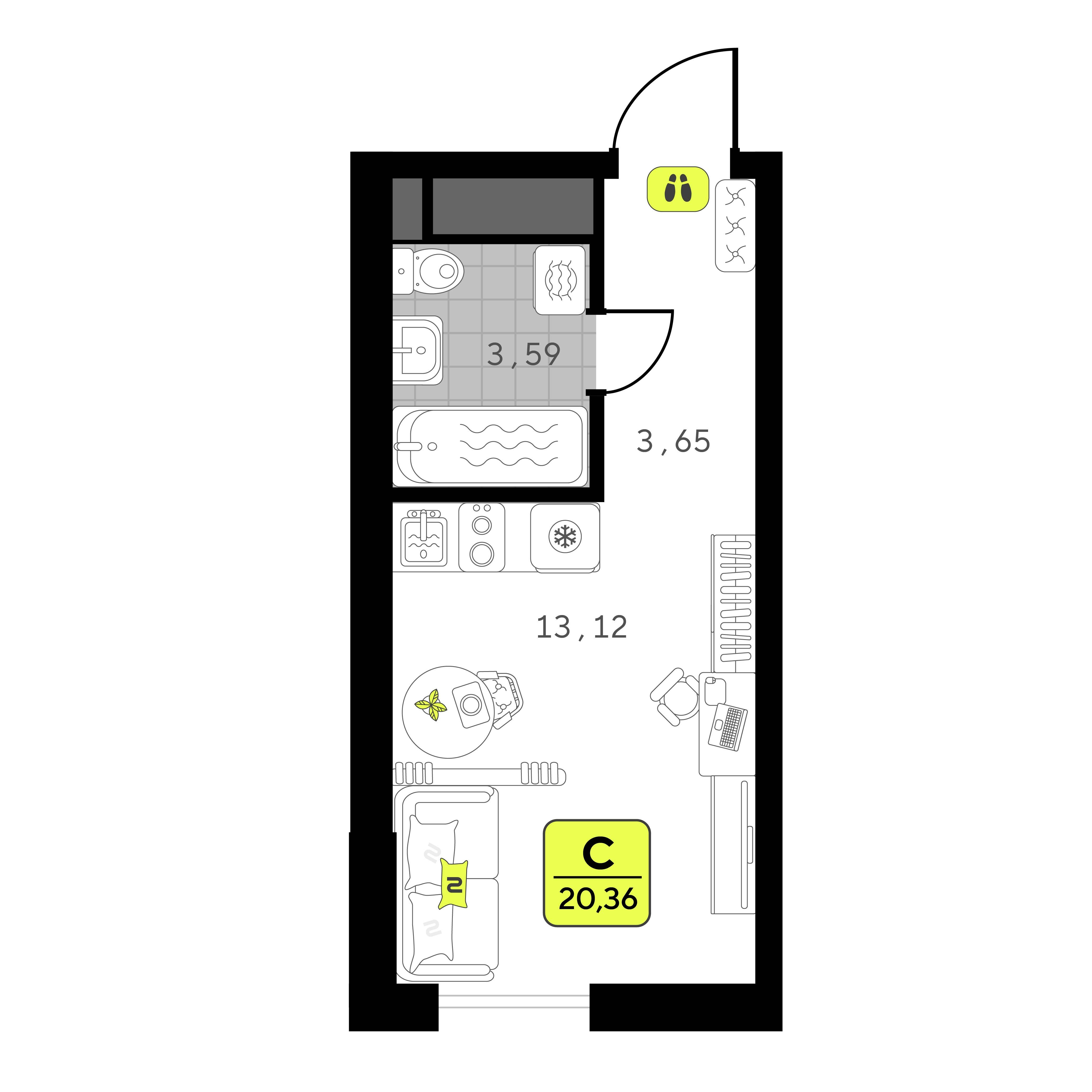 Студия 20 м2 в ЖК Мотивы корпус null этаж 2