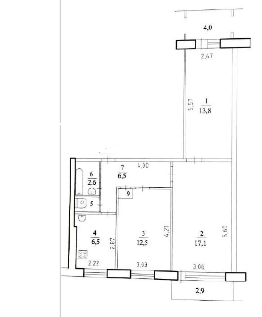 3-комнатная 60.7 м2 в ЖК undefined корпус null этаж 6