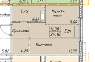 Студия 24 м2 в ЖК undefined корпус null этаж 2