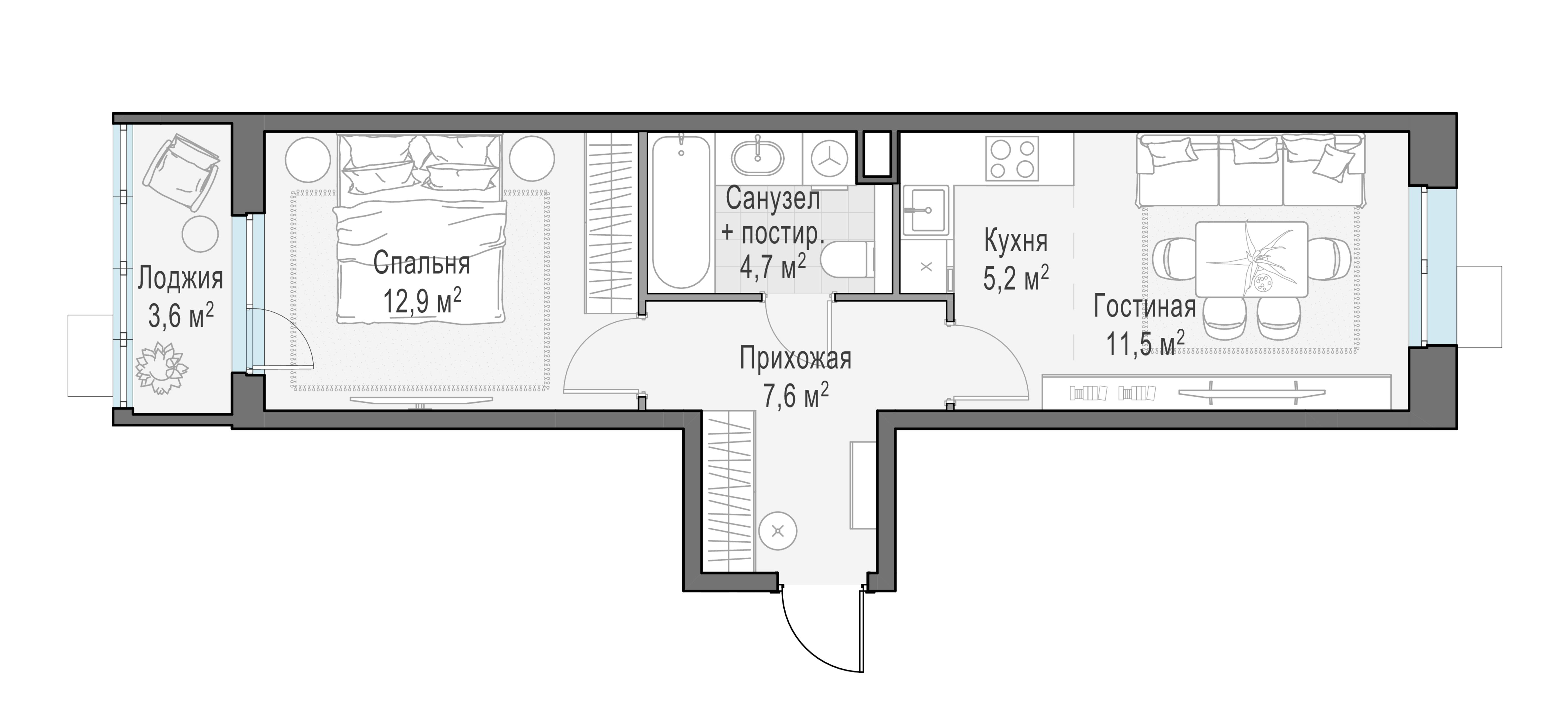 2-комнатная 43 м2 в ЖК Жилые кварталы «Новое Пушкино» корпус null этаж 15
