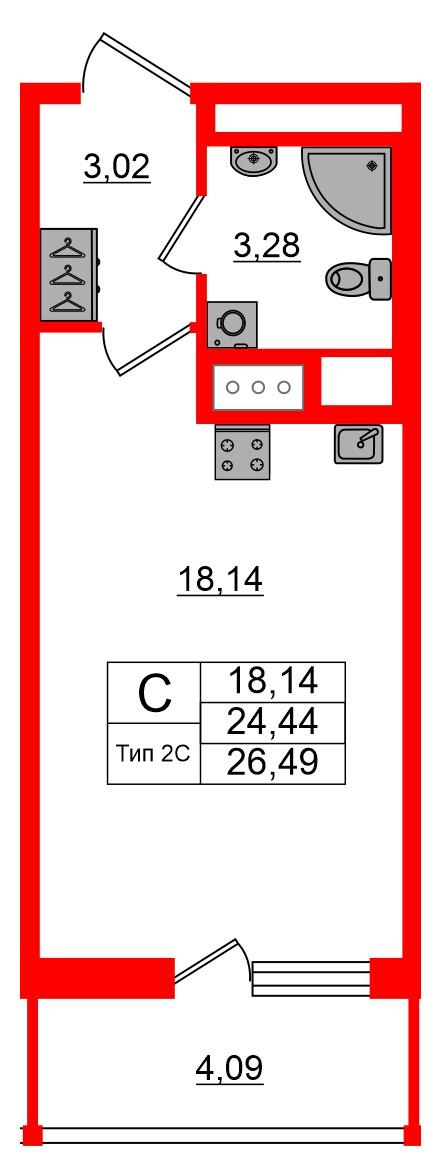 Студия 24 м2 в ЖК Setl Ривьера корпус null этаж 14