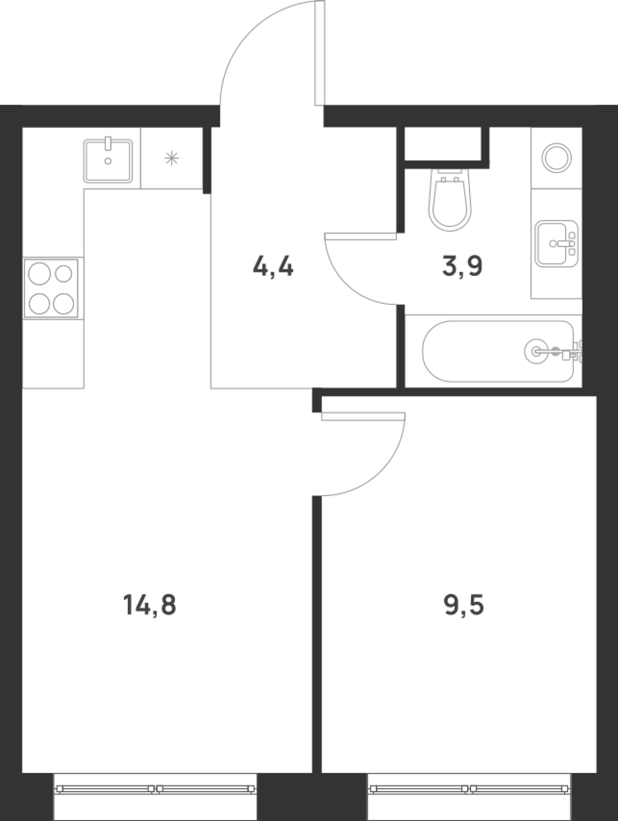 1-комнатная 32 м2 в ЖК Форевиль корпус null этаж 5