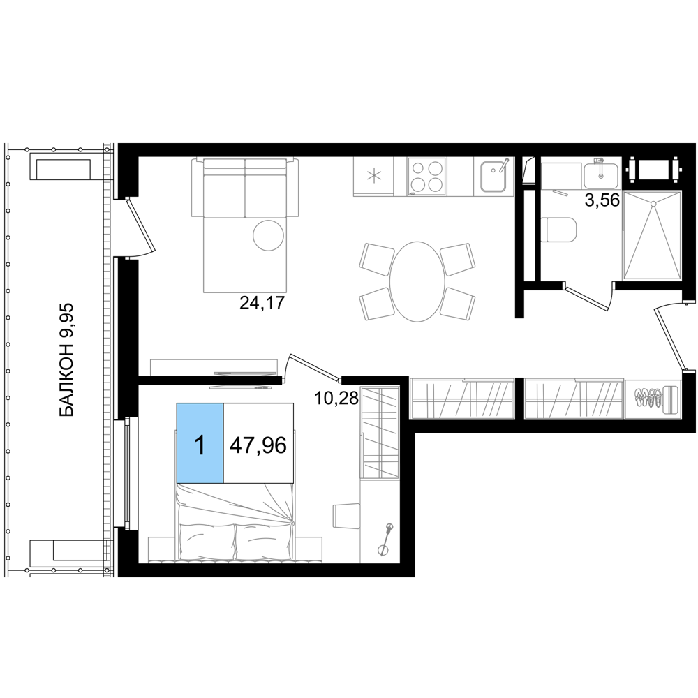 2-комнатная 47 м2 в ЖК Корсаков корпус null этаж 4