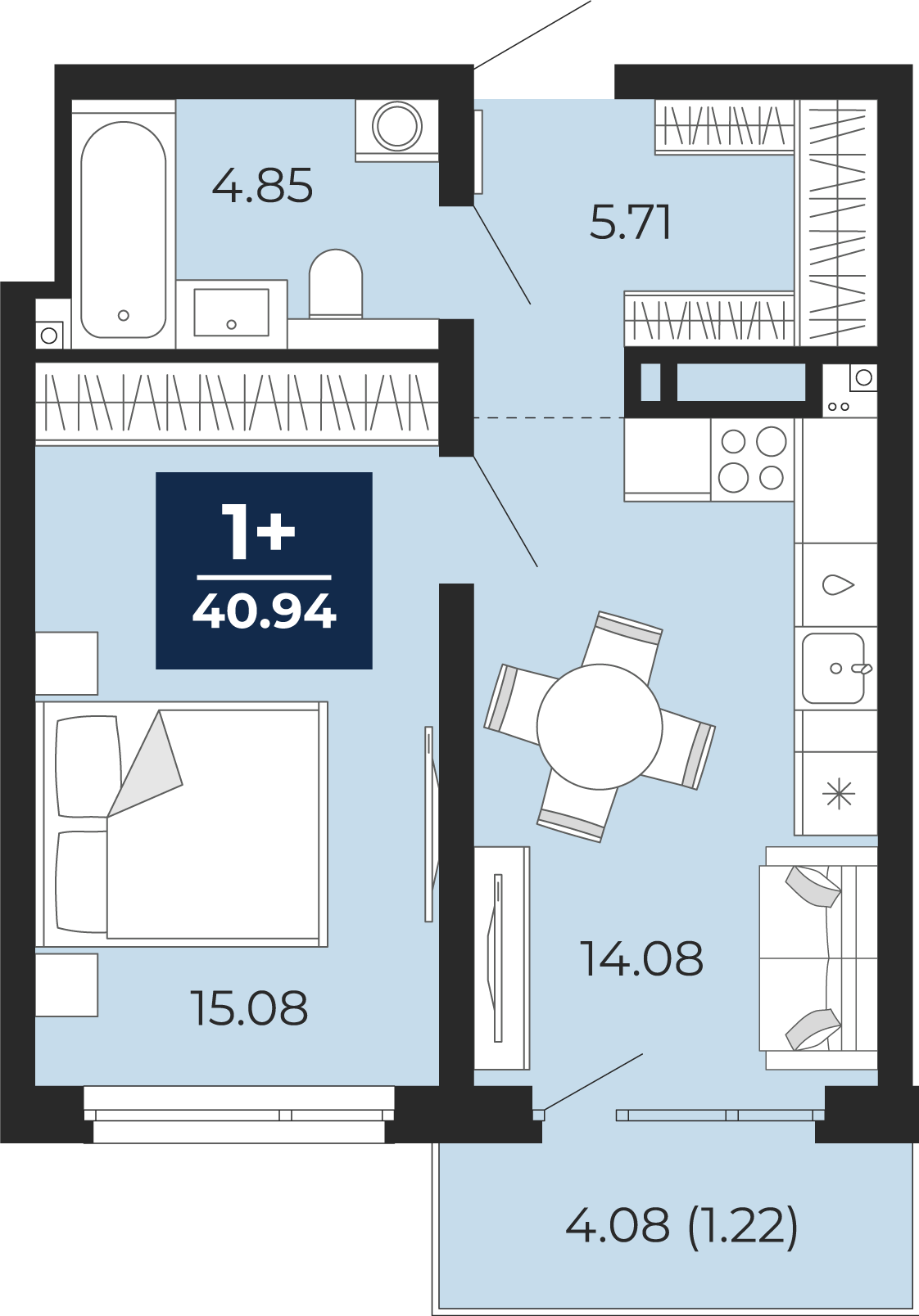 1-комнатная 39 м2 в ЖК Прео корпус null этаж 3