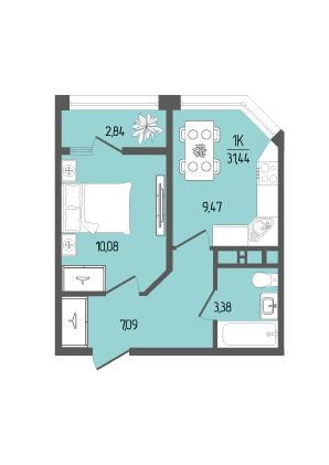 1-комнатная 31 м2 в ЖК Прима корпус null этаж 16