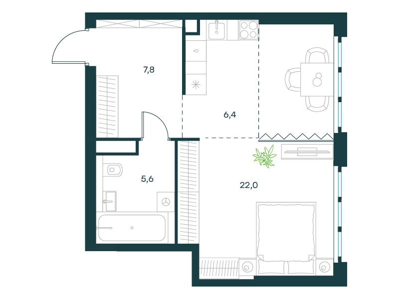 1-комнатная 41 м2 в ЖК Левел Южнопортовая корпус null этаж 58
