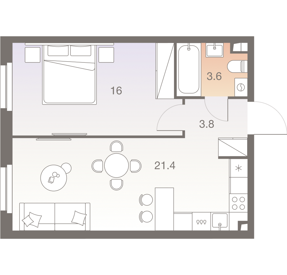 2-комнатная 45 м2 в ЖК Twelve корпус null этаж 25