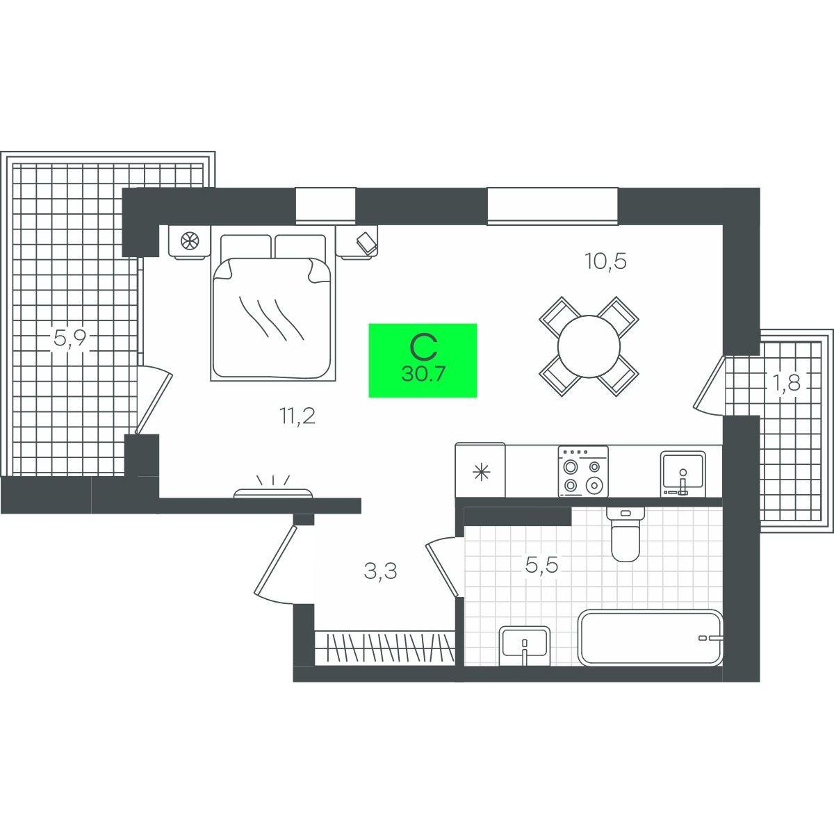 Студия 38 м2 в ЖК Гранд Квартал корпус null этаж 8