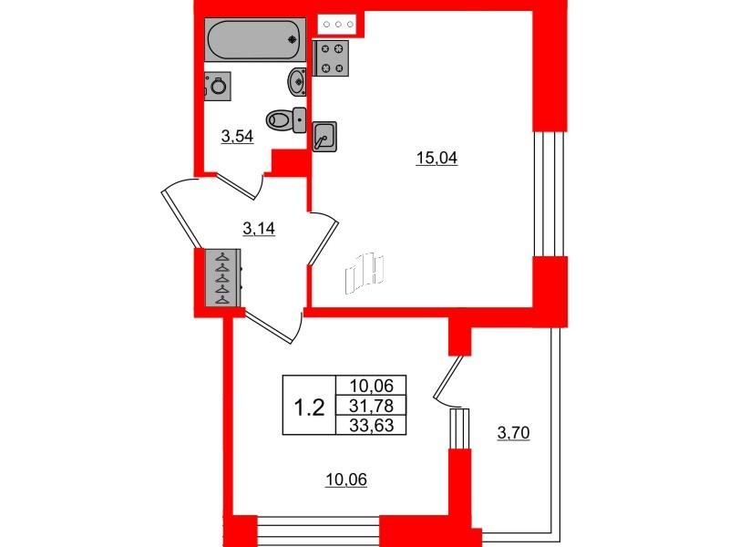 1-комнатная 31 м2 в ЖК Астра Континенталь корпус null этаж 8