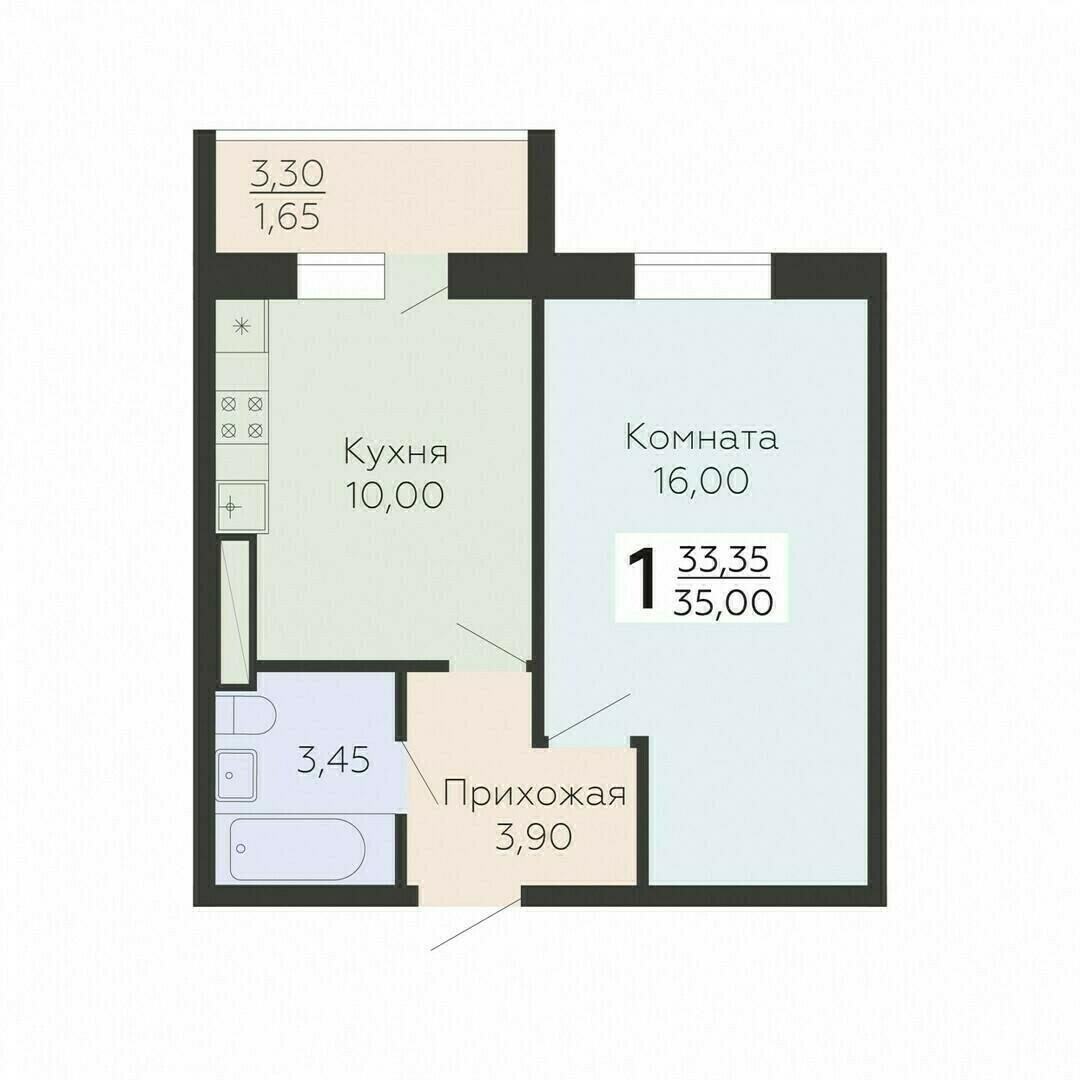 1-комнатная 35 м2 в ЖК Ленский корпус null этаж 8