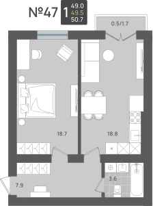 1-комнатная 49 м2 в ЖК Сальвадор корпус null этаж 3