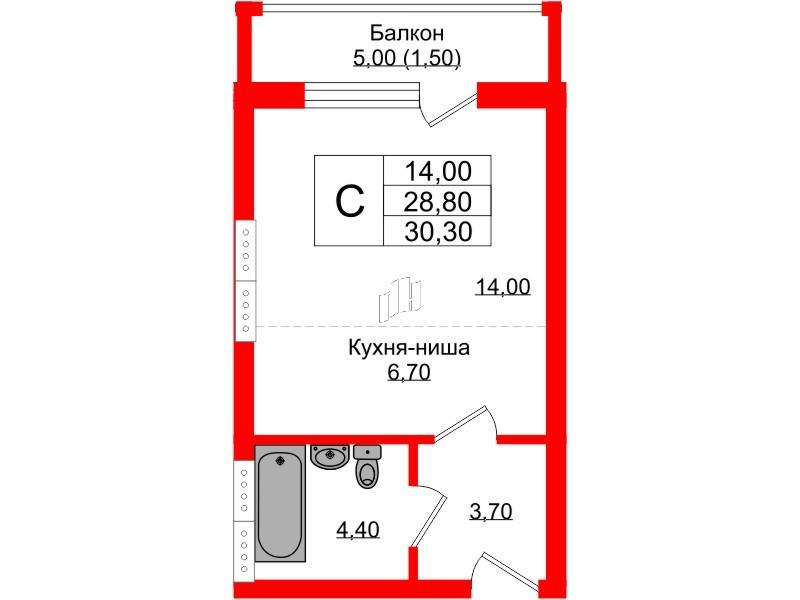 Студия 30 м2 в ЖК Теодор Кроне корпус null этаж 3