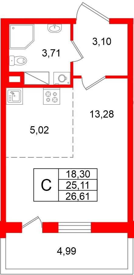 Студия 25 м2 в ЖК Титул в Московском корпус null этаж 5