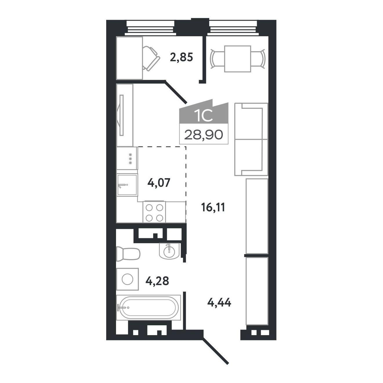 Студия 28 м2 в ЖК Квартал 1604 корпус null этаж 9