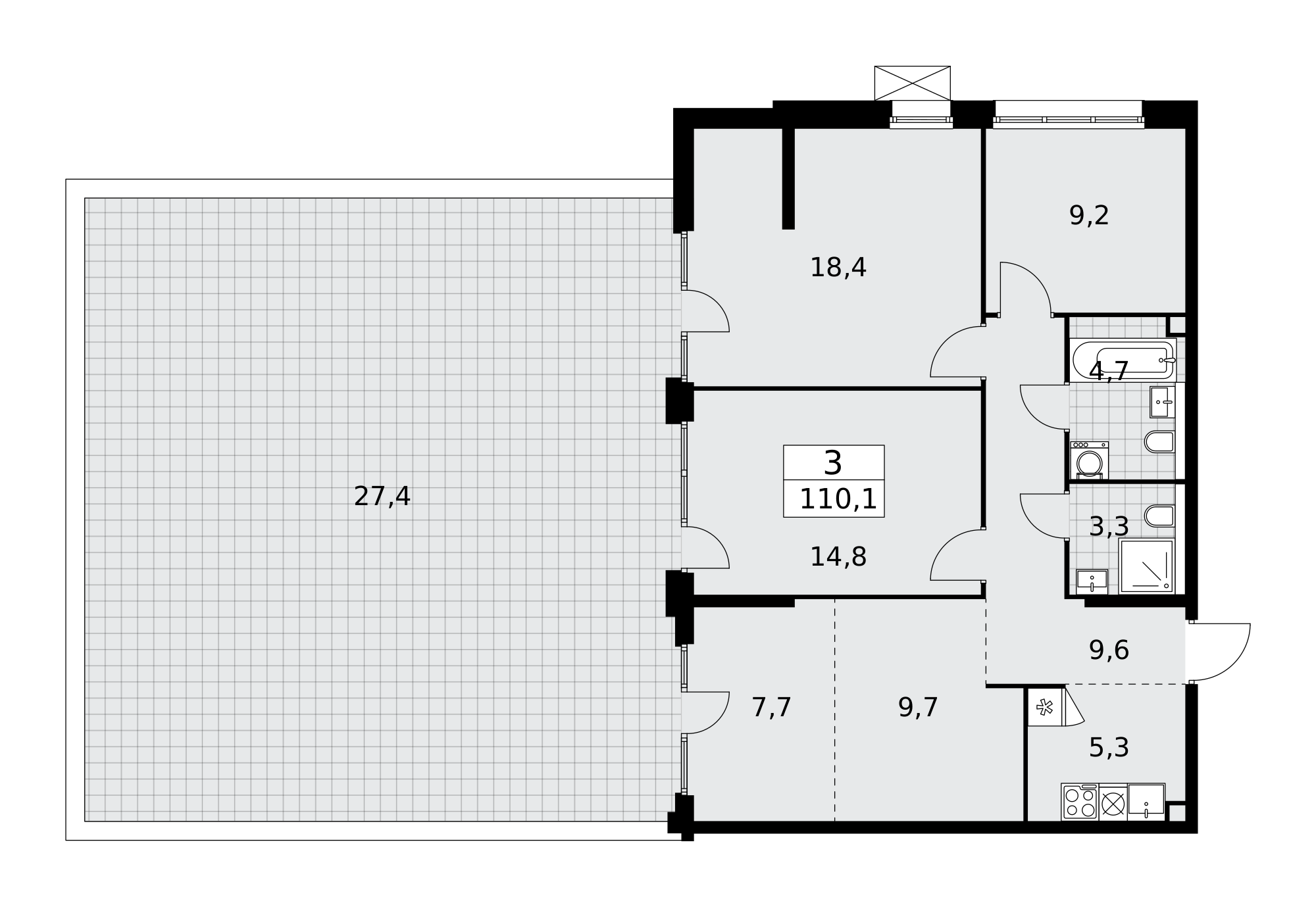 3-комнатная 110 м2 в ЖК Деснаречье корпус null этаж 2