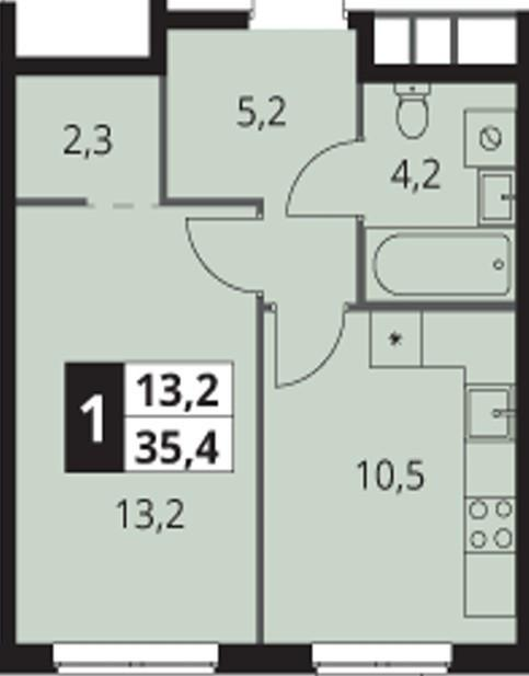 1-комнатная 35.4 м2 в ЖК undefined корпус null этаж 12