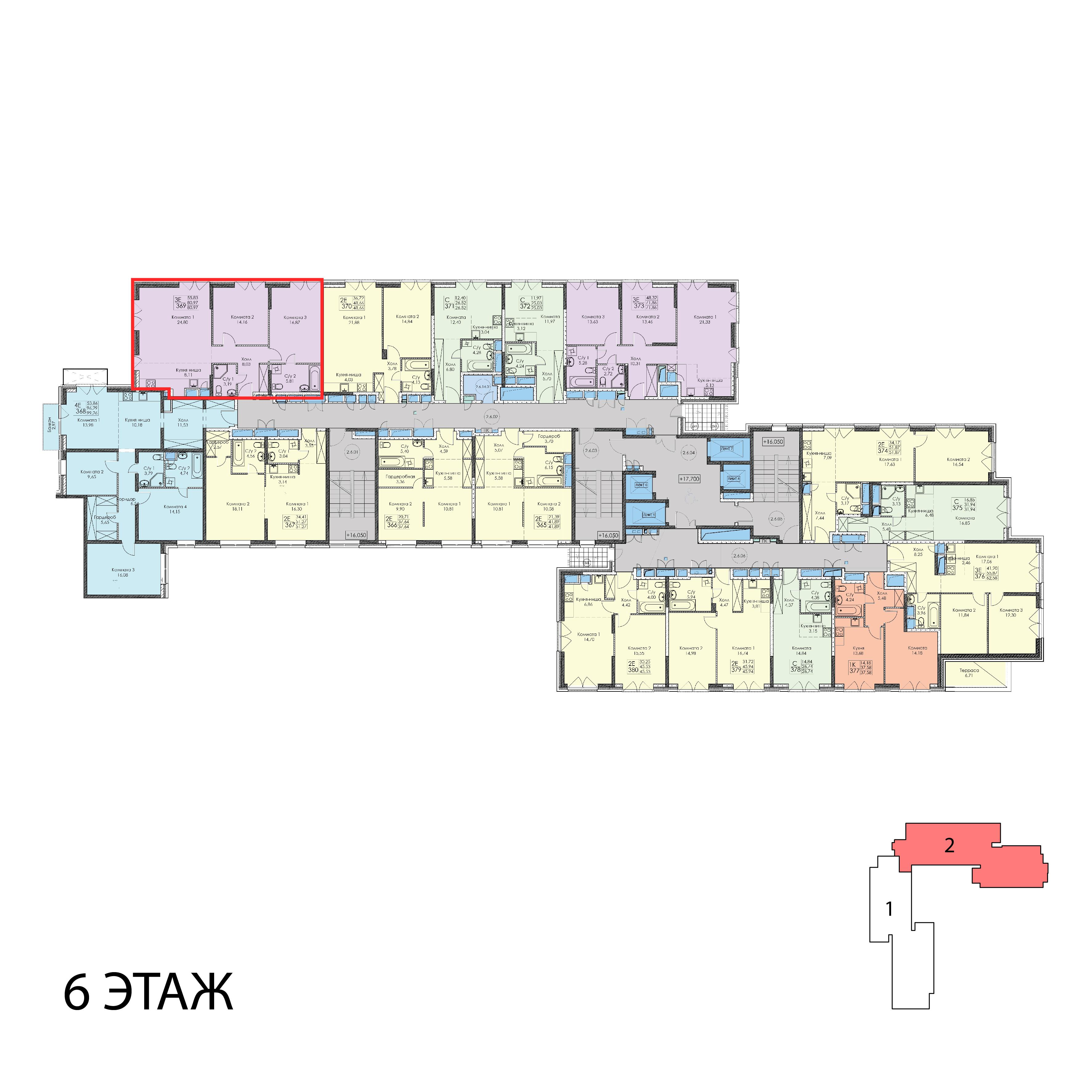 3-комнатная 80 м2 в ЖК ЭвоПарк Сокольники корпус null этаж 6