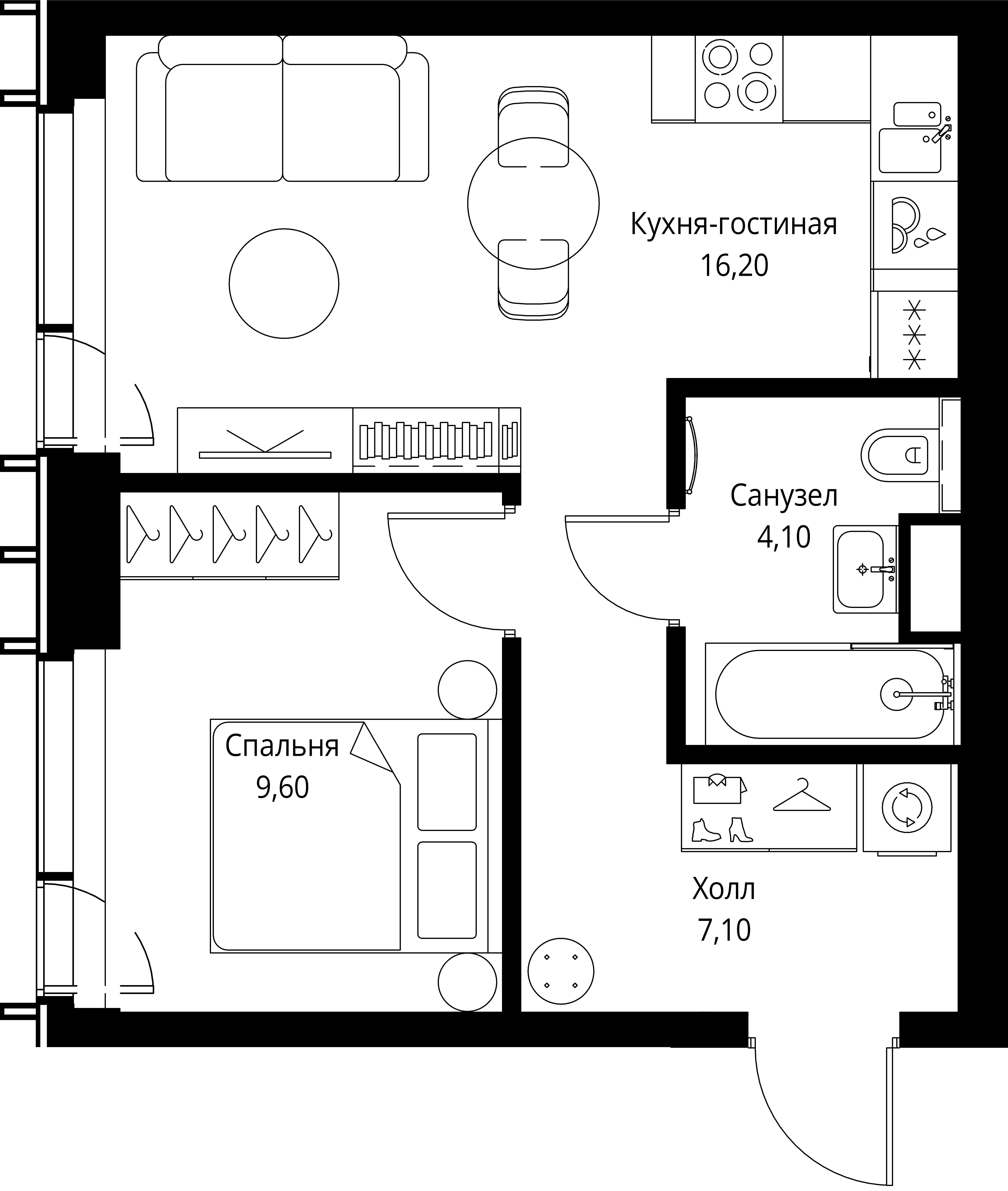 1-комнатная 38 м2 в ЖК VEER корпус null этаж 40