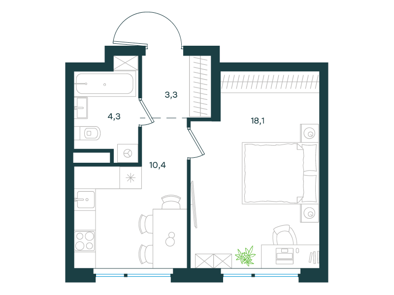 1-комнатная 36 м2 в ЖК Level Лесной корпус null этаж 6