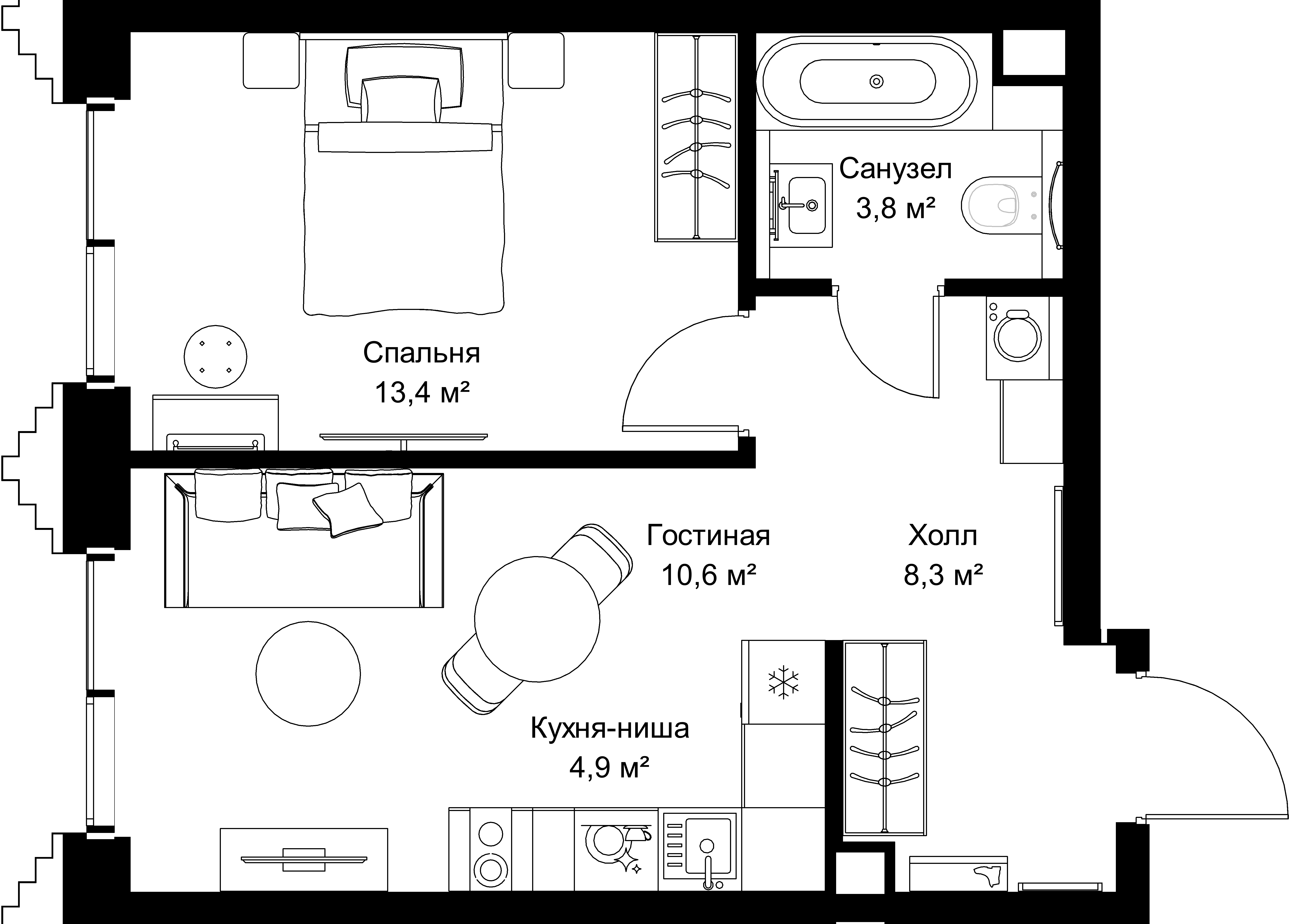 1-комнатная 41 м2 в ЖК СЕТ корпус null этаж 21