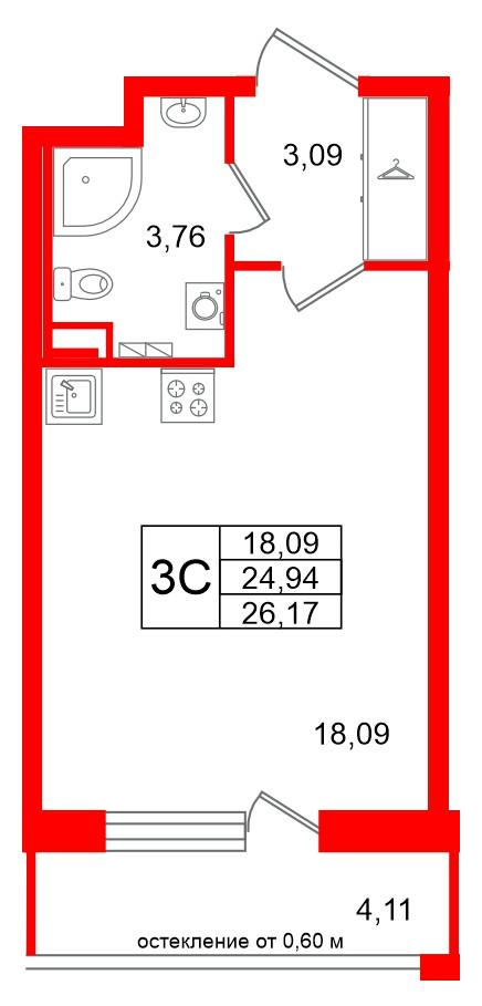 Студия 24 м2 в ЖК Univer City корпус null этаж 2