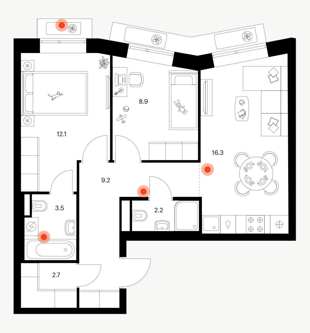 2-комнатная 55 м2 в ЖК undefined корпус null этаж 10
