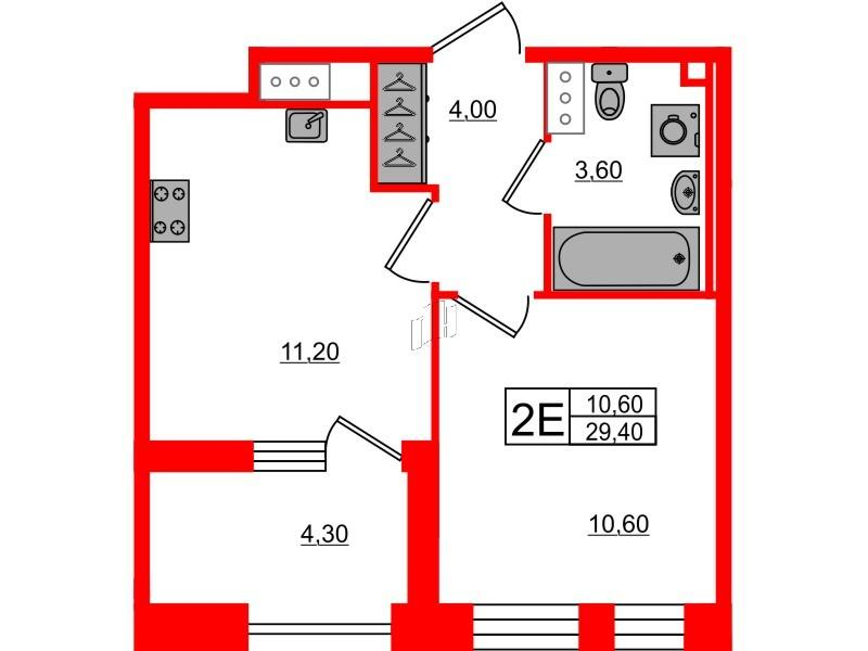 1-комнатная 29 м2 в ЖК Svetlana Park корпус null этаж 5