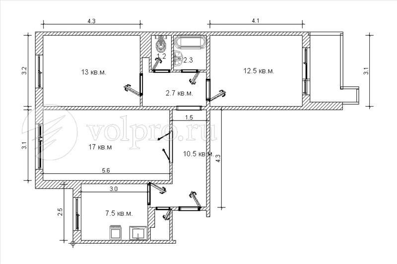 3-комнатная 65 м2 в ЖК undefined корпус null этаж 5
