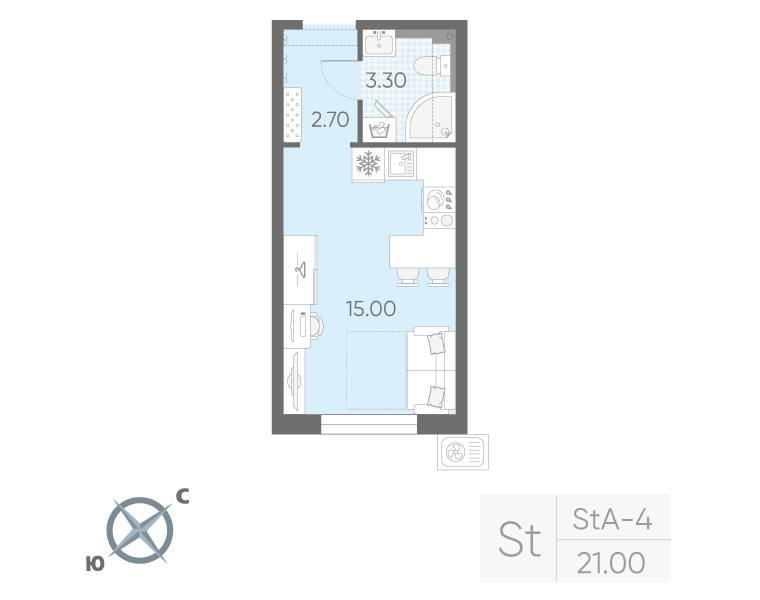 Студия 21 м2 в ЖК Зеркальный ручей корпус null этаж 3