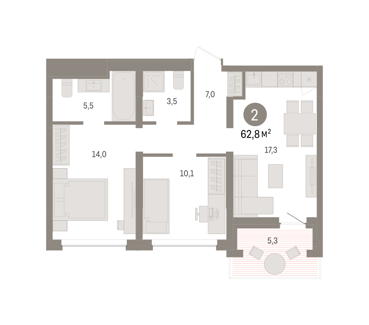 2-комнатная 62 м2 в ЖК Европейский квартал корпус null этаж 6