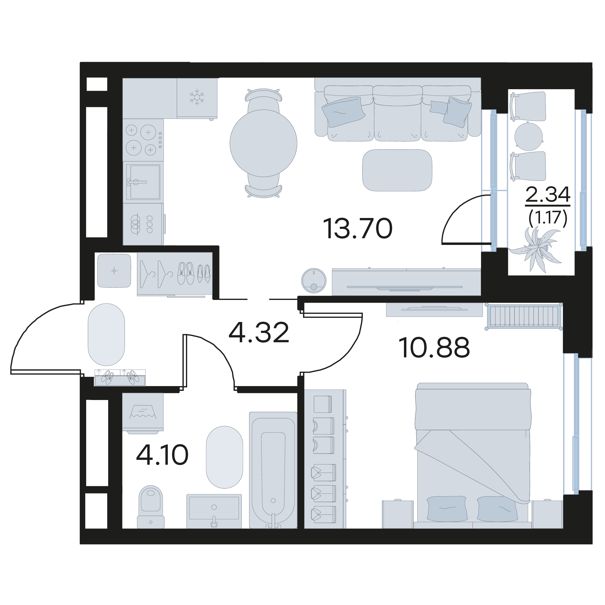 1-комнатная 34 м2 в ЖК Октябрьский корпус null этаж 12