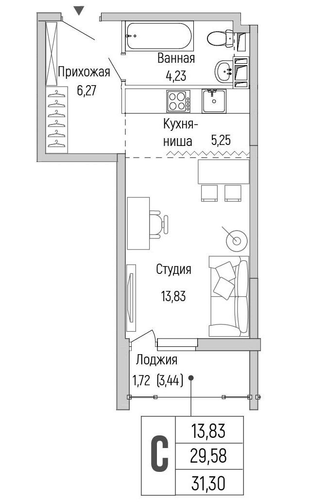 Студия 31 м2 в ЖК Riga Hills корпус null этаж 8
