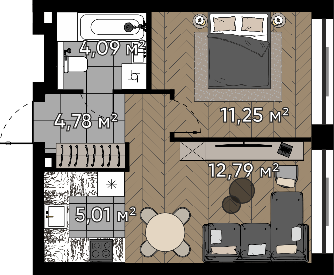 Студия 37 м2 в ЖК Квартал Серебряный бор корпус null этаж 7