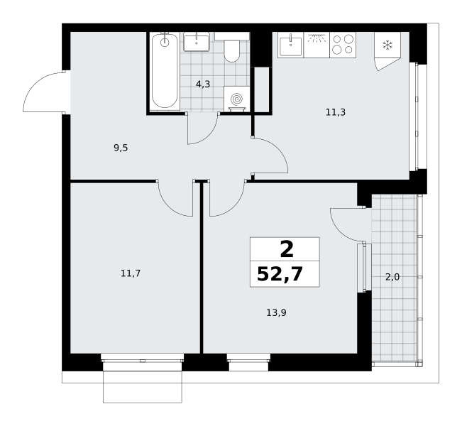 2-комнатная 52 м2 в ЖК Деснаречье корпус null этаж 10