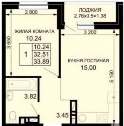 1-комнатная 34.3 м2 в ЖК undefined корпус null этаж 9