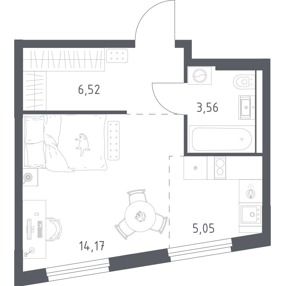 1-комнатная 29 м2 в ЖК Урбан Тау корпус null этаж 25