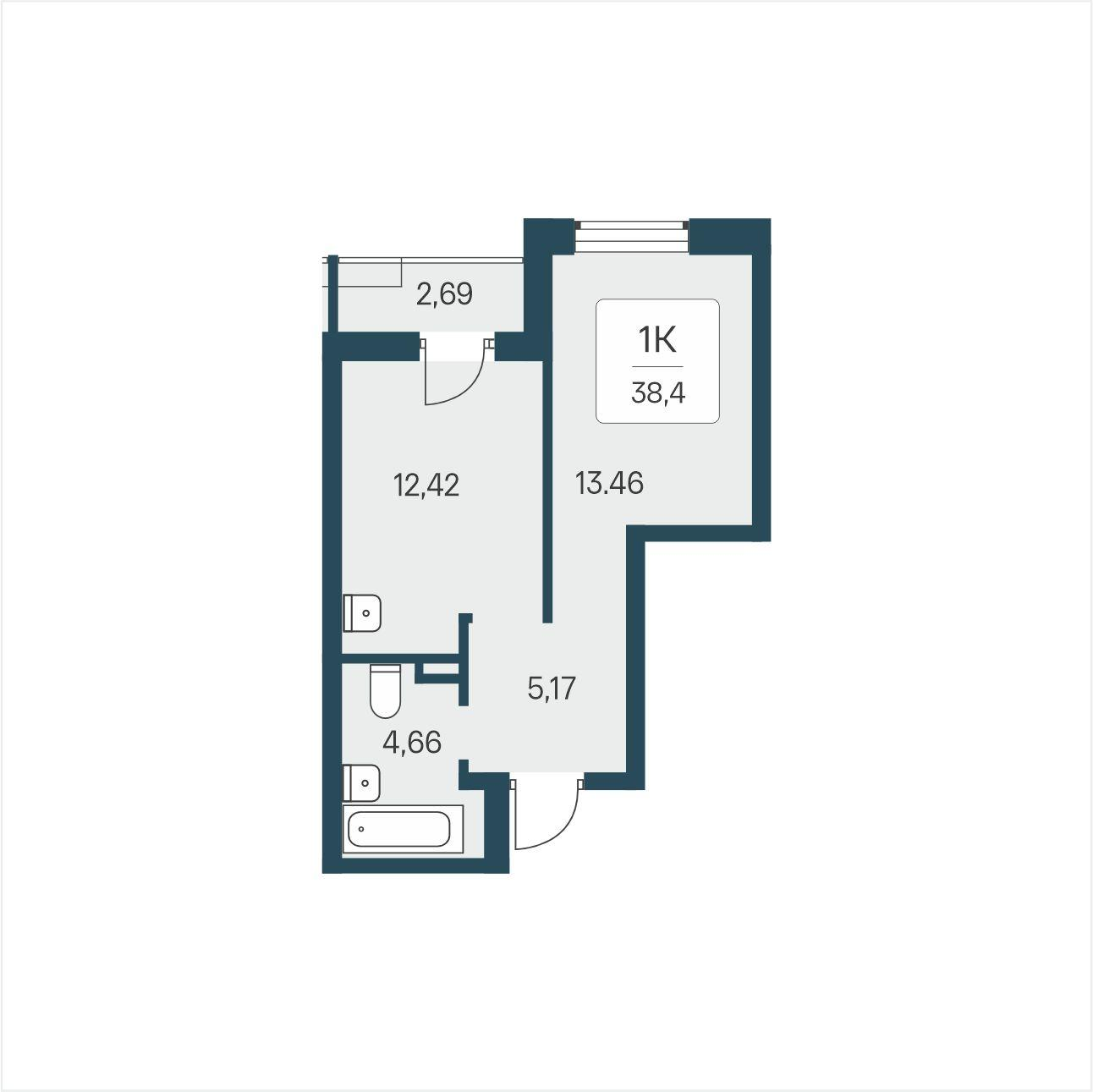 1-комнатная 38 м2 в ЖК Расцветай в Солнечном корпус null этаж 8