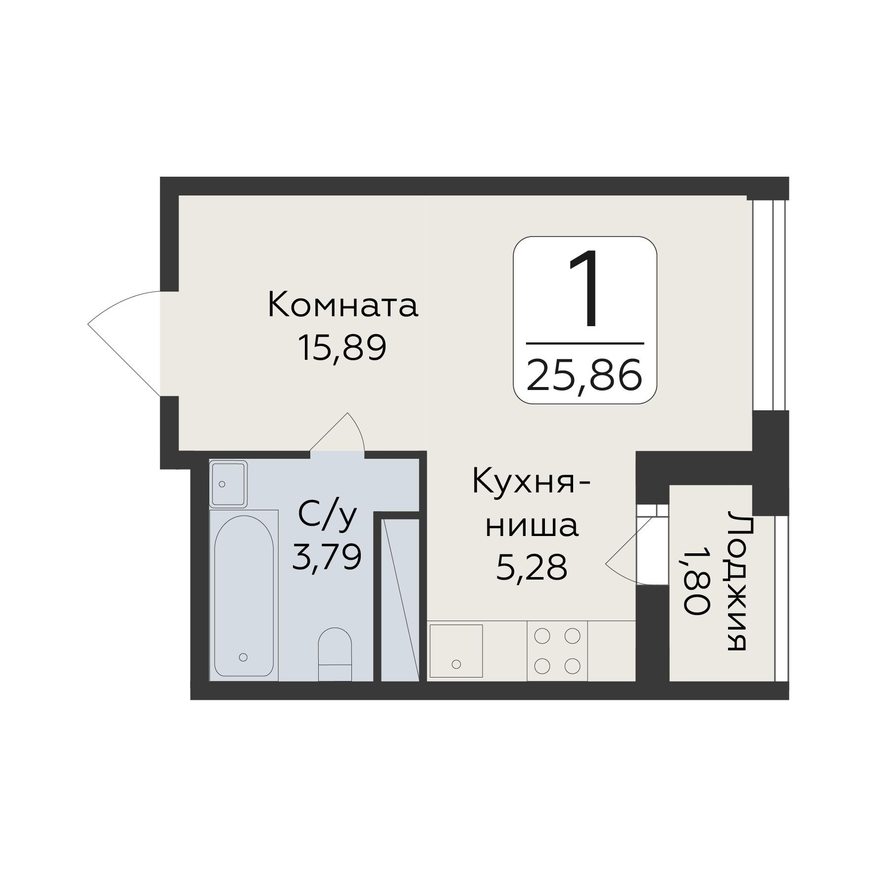 1-комнатная 25 м2 в ЖК Люмен корпус null этаж 14