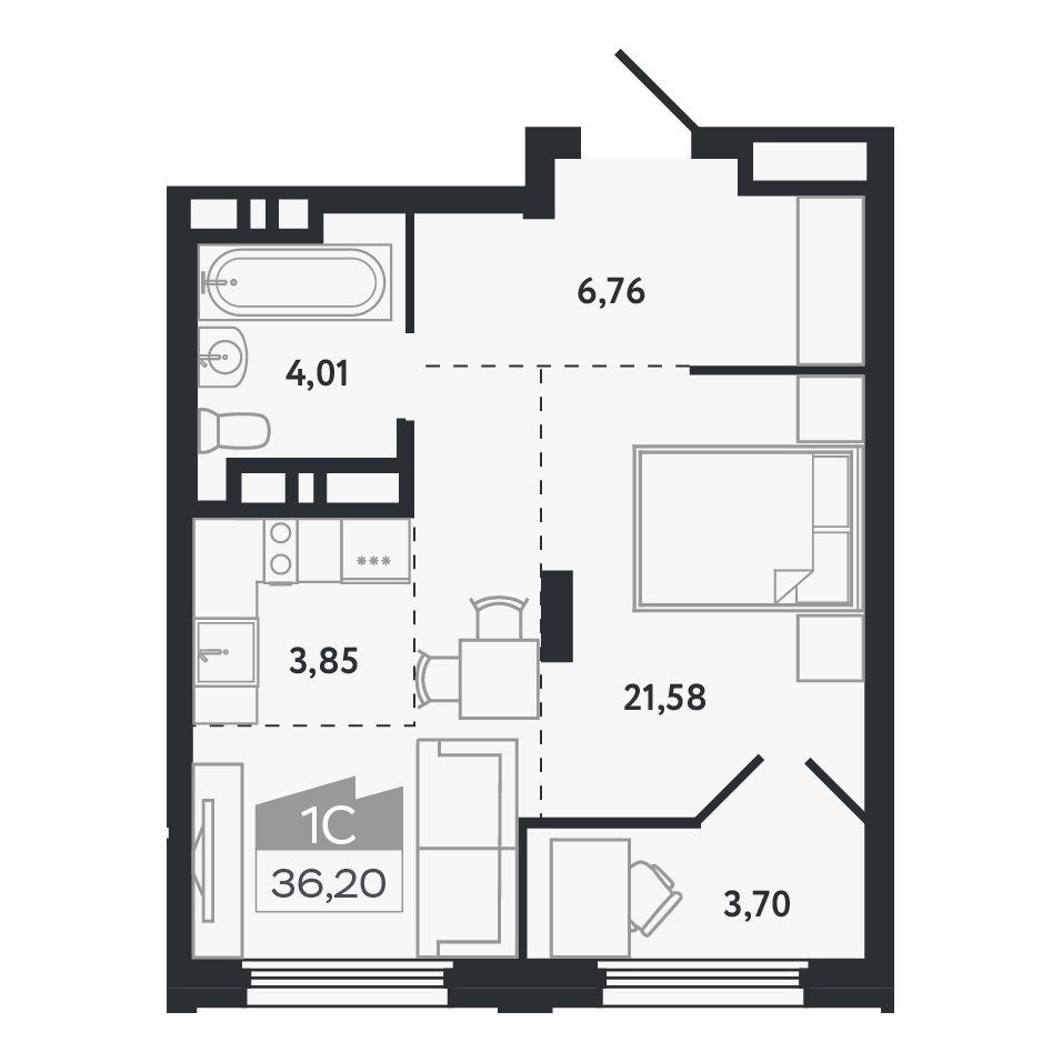 Студия 36 м2 в ЖК Квартал 1604 корпус null этаж 26