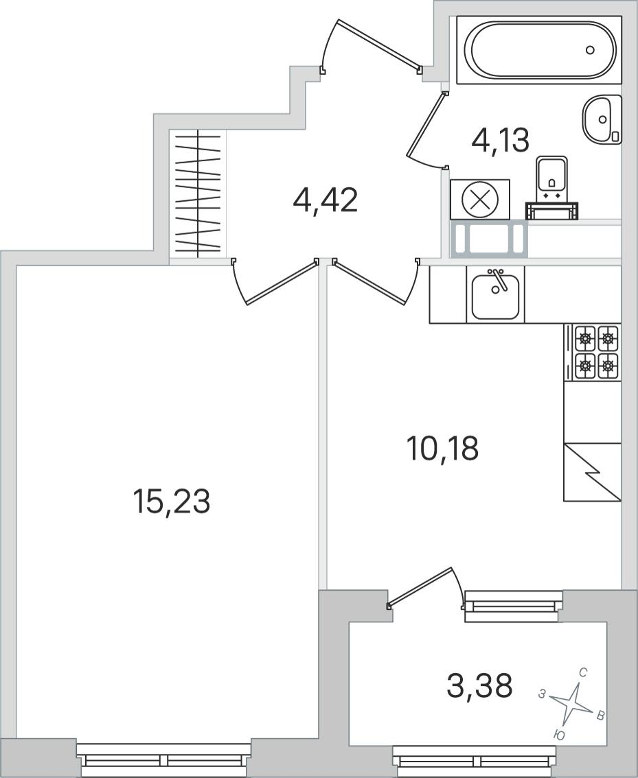 1-комнатная 35 м2 в ЖК Дубровский корпус null этаж 4