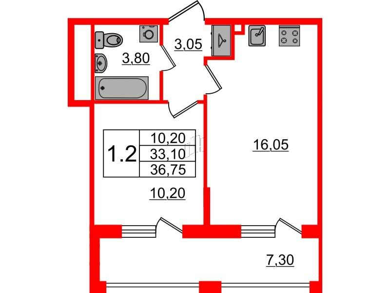 1-комнатная 33 м2 в ЖК Бионика Заповедная корпус null этаж 1