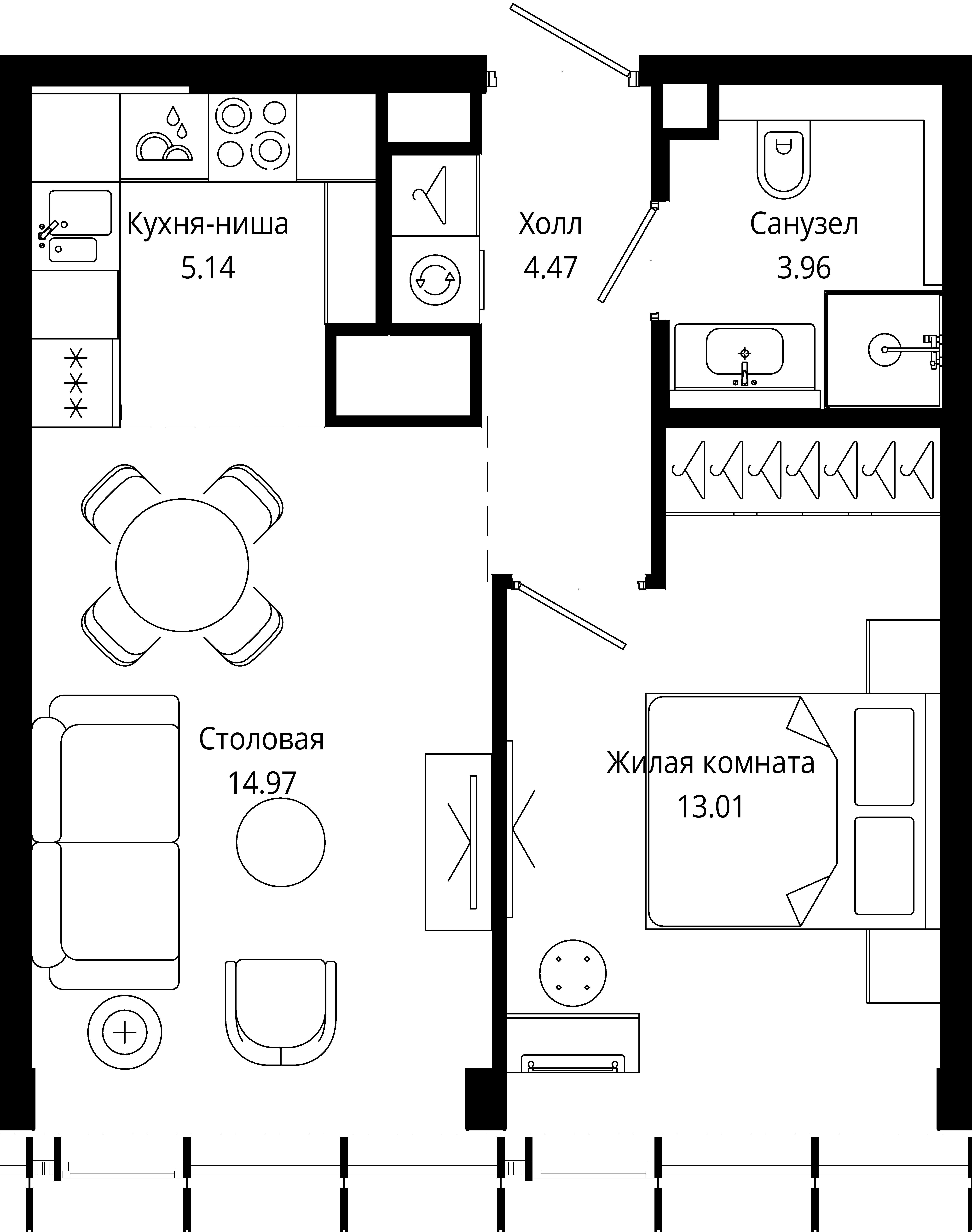 1-комнатная 41 м2 в ЖК МОД корпус null этаж 43