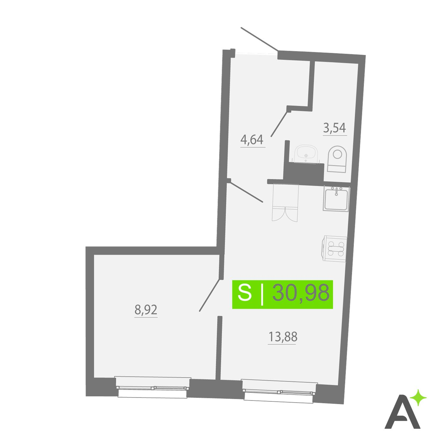 Студия 30 м2 в ЖК Аквилон Рива корпус null этаж 15