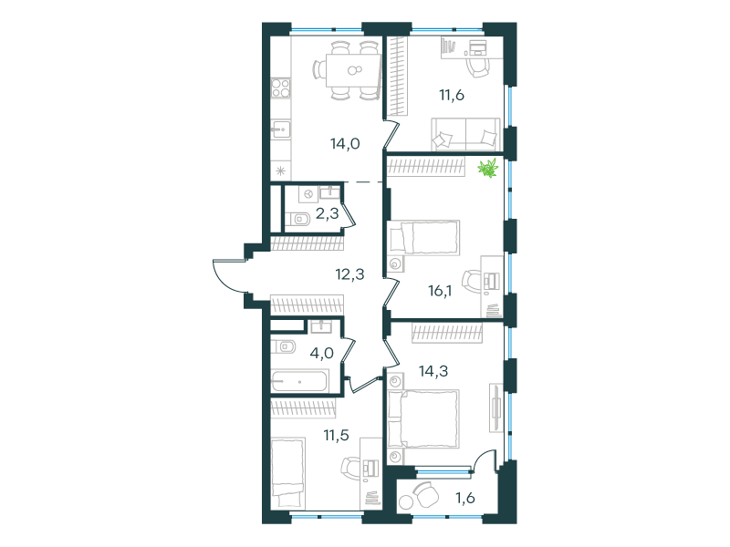 4-комнатная 87 м2 в ЖК Level Лесной корпус null этаж 4