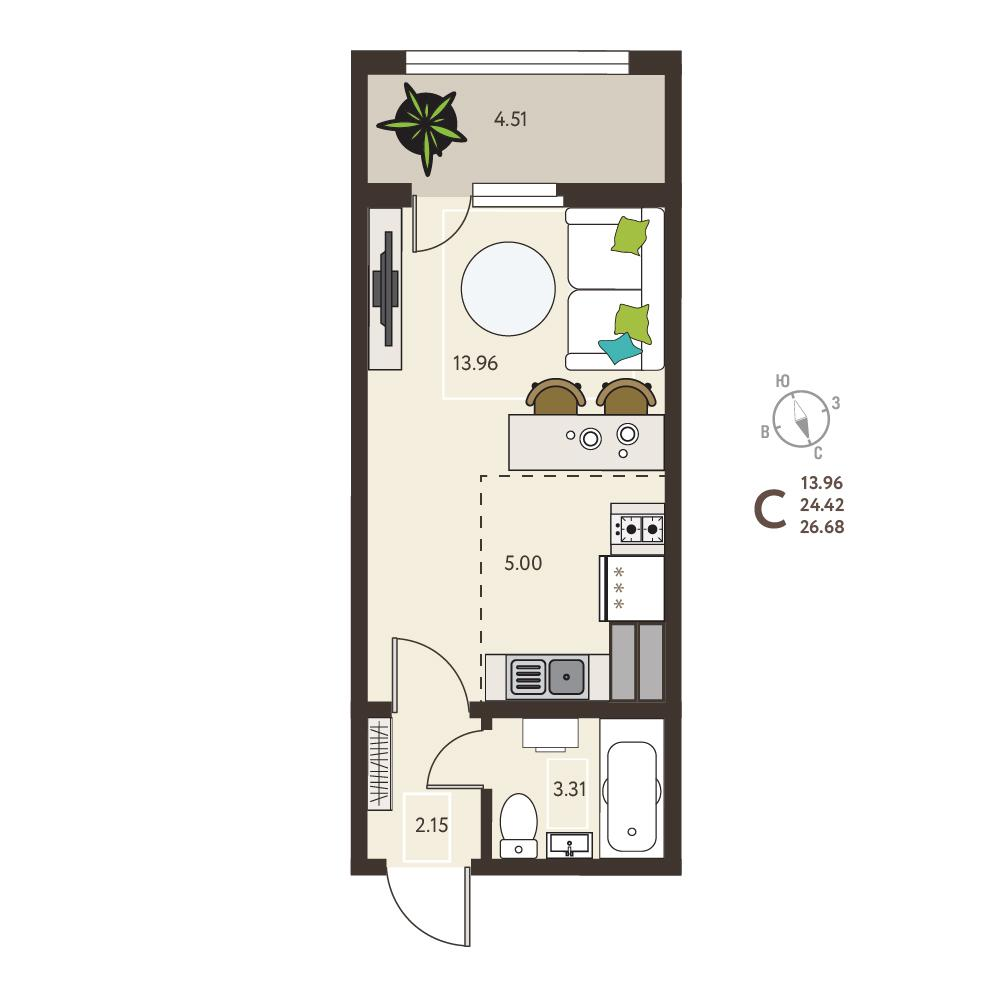 Студия 26 м2 в ЖК Инстеп.Сити корпус null этаж 4