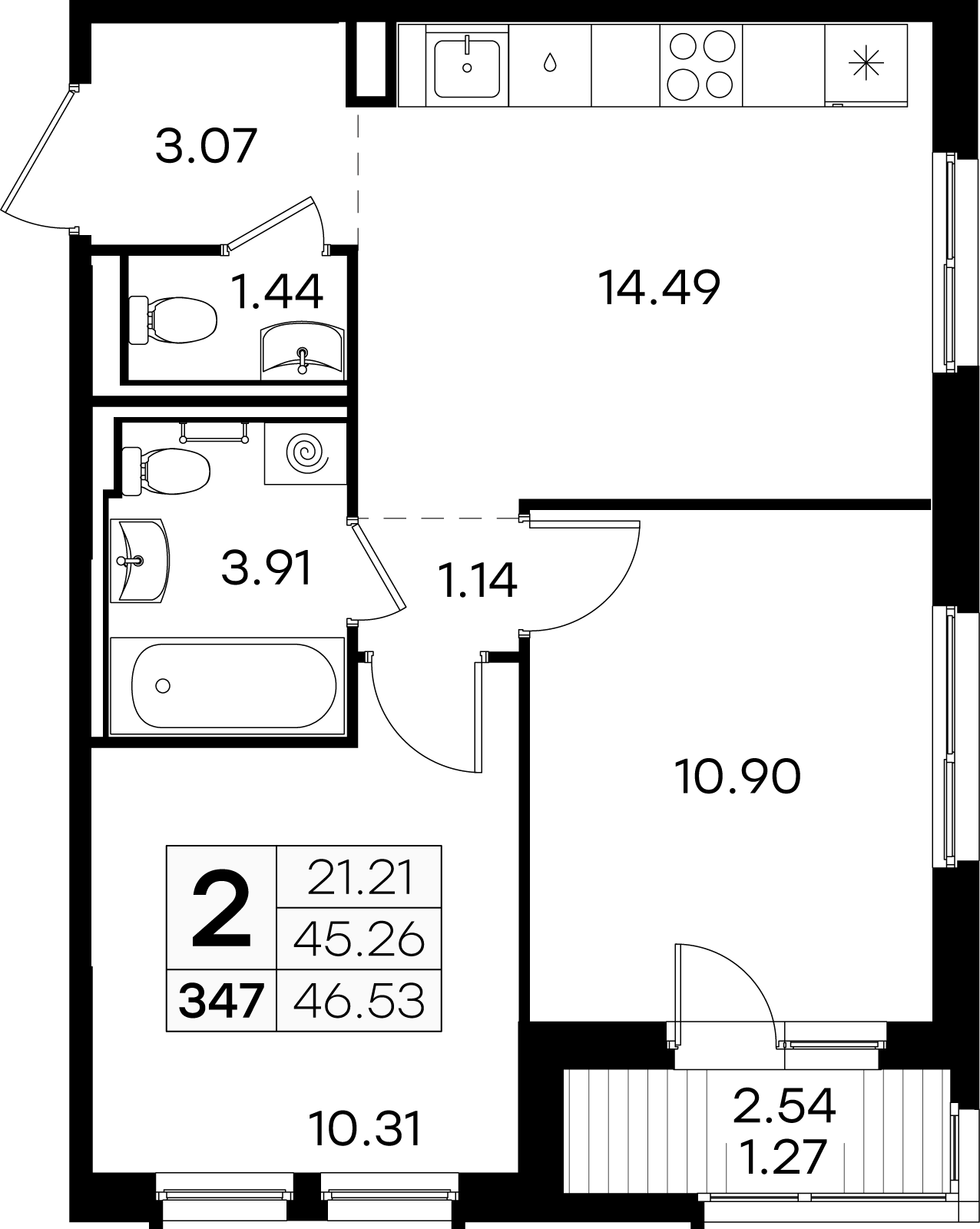 2-комнатная 46 м2 в ЖК Glorax Новинки корпус null этаж 6