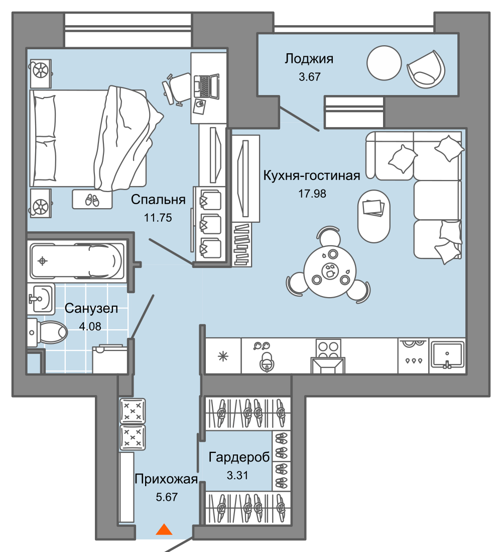 2-комнатная 45 м2 в ЖК Город новаторов корпус null этаж 6