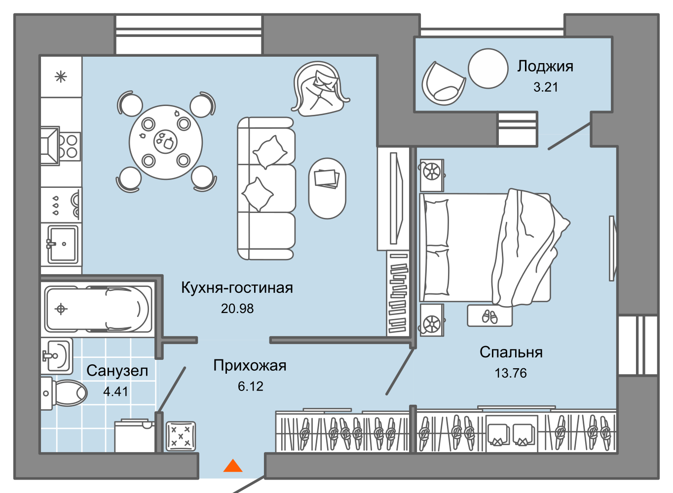 2-комнатная 47 м2 в ЖК Город новаторов корпус null этаж 7